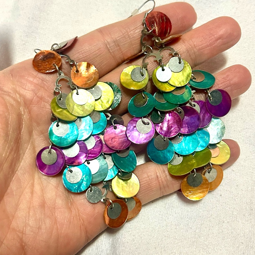 Colorful Disc Dangle Earrings - Picture 3 of 3